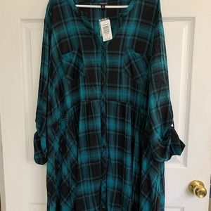 NWT Torrid Size 4 Black & Teal Shirt Dress